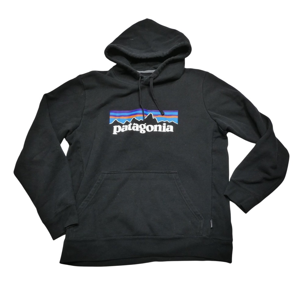 Patagonia Hoodie Mens Medium Black Uprisal‎ P-6 Logo Sweatshirt Womens Large
